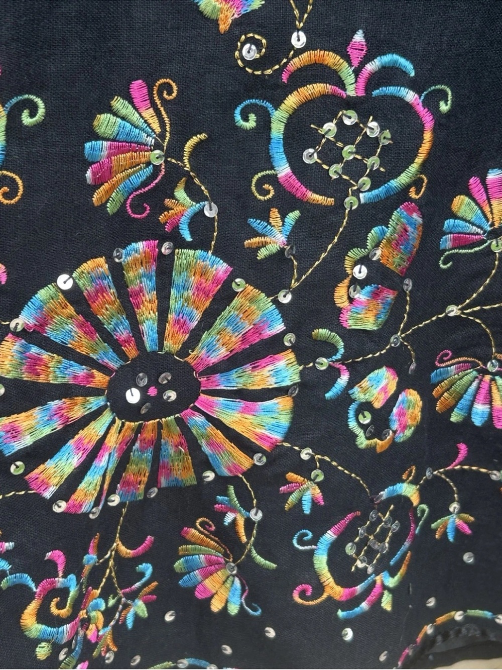 Willi Smith Full Circle Skirt 8 Black Embellished Embroidered Fiesta Excellent - Picture 2 of 9